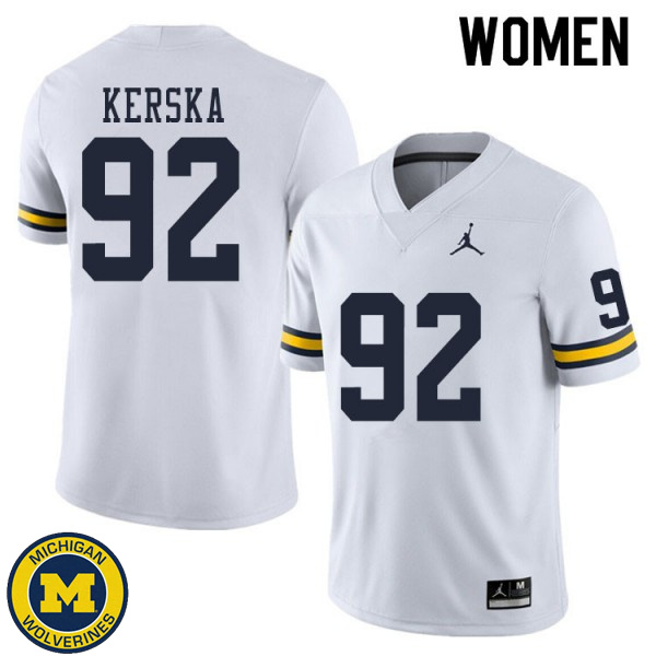 Womens University of Michigan #92 Karl Kerska White Fashion Jersey